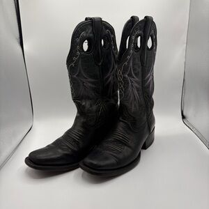 VTG Denver Mountain Line Black Handmade Stockman Heel Purple White Retro Boots